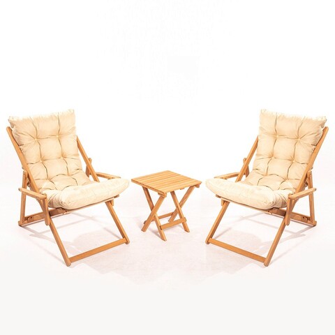 Set mobilier de gradina 3 piese, Meya Dekor, My005, Lemn de fag, Maro / Crem