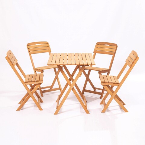 Set masa si scaune de gradina 5 piese, Meya Dekor, My004, Lemn de fag, Maro