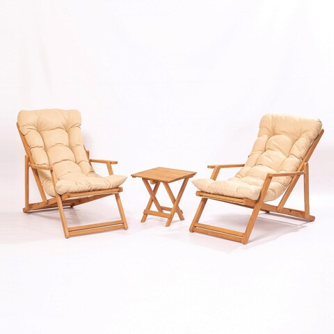 Set mobilier de gradina 3 piese, Meya Dekor, My007, Lemn de fag, Maro / Crem
