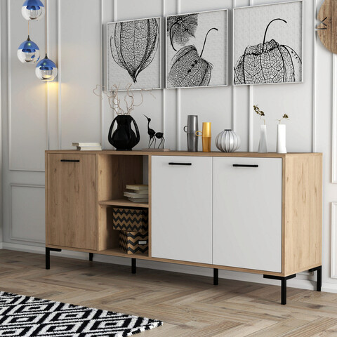 Consola, Arcadia, Aurora, 180x80x45 cm, PAL, Stejar / Alb