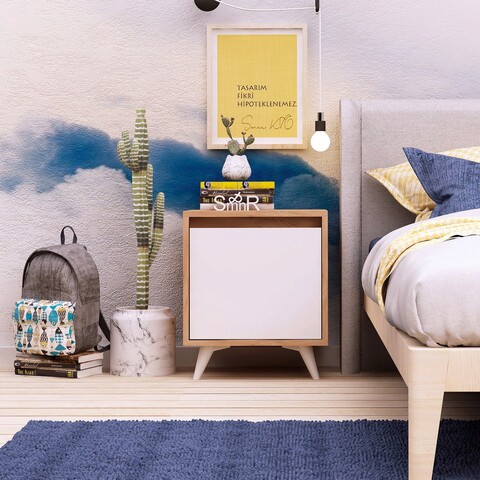 Noptiera, Mod Design, Yeppuga, 45x52x40 cm, PAL, Stejar / Alb