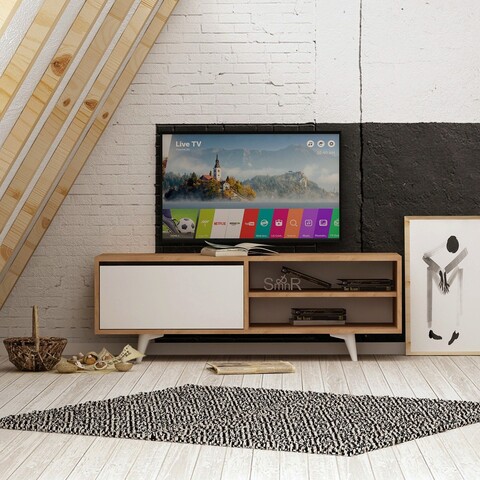 Comoda TV, Mod Design, Maku, 120x47x35 cm, PAL, Stejar / Alb