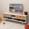 Comoda TV, Mod Design, Angola, 140x40x35 cm, PAL, Stejar / Alb