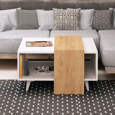 Masuta de cafea, Mod Design, Dowel, 80x40x80 cm, PAL, Stejar / Alb