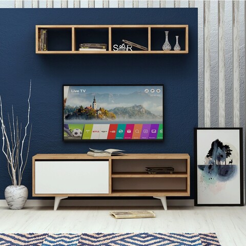 Comoda TV, Mod Design, Duku, PAL, Stejar / Alb