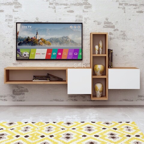 Comoda TV, Mod Design, Kumkuat, PAL, Stejar / Alb