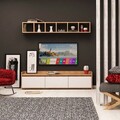 Comoda TV, Mod Design, Liçi, PAL, Stejar / Alb