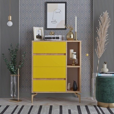 Dulap, Mod Design, YUMİ, 70x86x40 cm, PAL, Stejar / Galben