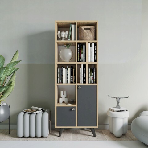 Corp biblioteca, Mod Design, Lasko, 60x170x30 cm, PAL, Antracit / Stejar