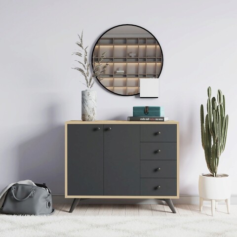 Dulap multifunctional, Mod Design, Waga, 100x82x35 cm, PAL, Stejar / Antracit