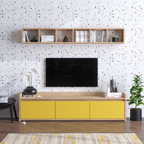 Comoda TV, Mod Design, AVAN, PAL, Stejar / Galben