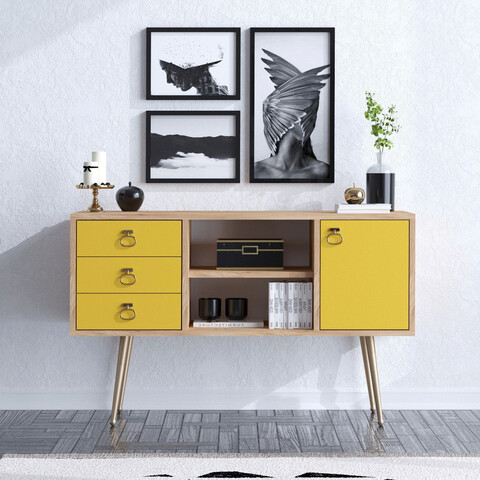 Bufet, Mod Design, KLEA, 120x40x80 cm, PAL, Stejar / Galben