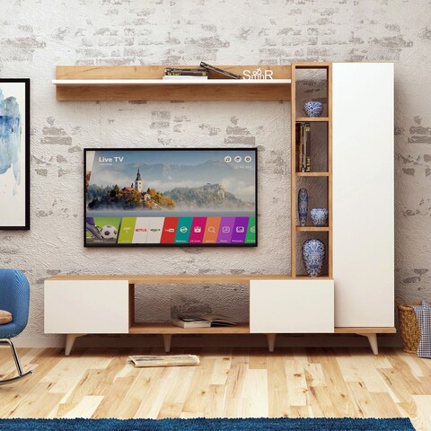 Comoda TV, Mod Design, Rambuty, PAL, Stejar / Alb