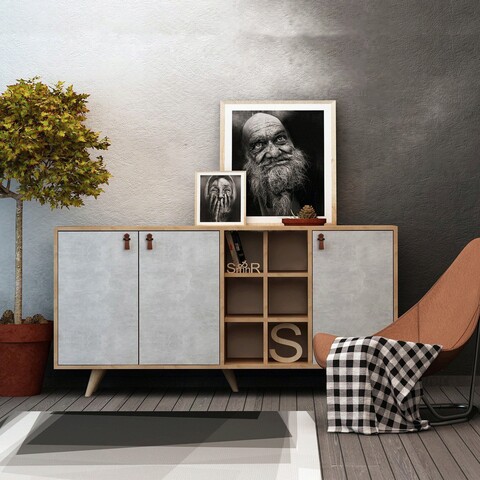 Consola, Mod Design, Prilika, 140x89x40 cm, PAL, Stejar / Alb