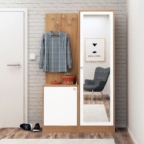 Cuier de perete, Mod Design, Broc, 100x180x35 cm, PAL, Stejar / Alb