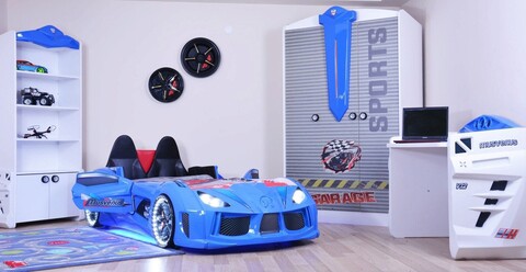 Pat pentru copii Car, Musvenus, Mnv3, 130x60x235 cm, PAL, Multicolor
