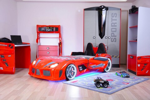 Pat pentru copii Car, Musvenus, Mnv3, 130x60x235 cm, PAL, Multicolor