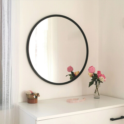 Oglinda decorativa, Neostill, Siyah Metal Çerçeve Yuvarlak Ayna A710, 60x60x2 cm, Metal, Negru