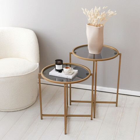 Masuta de cafea, Neostill, S407U, 50x60x50 cm, Sticla temperata, Aur / Fume
