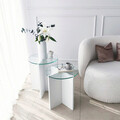 Set masute 2 piese, Neostill, Lily, Sticla temperata , Alb