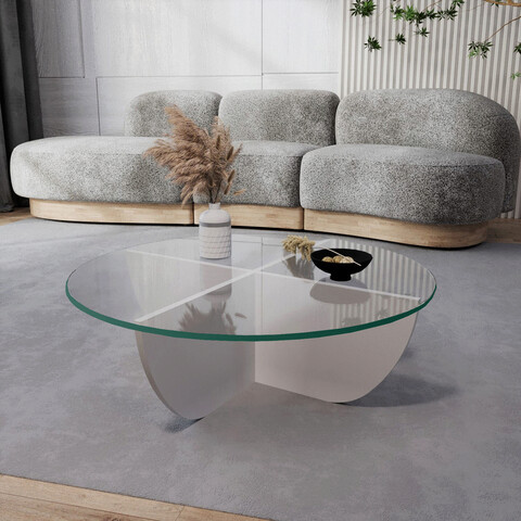 Masuta de cafea, Neostill, Lily, 90x30x90 cm, Sticla temperata , Alb