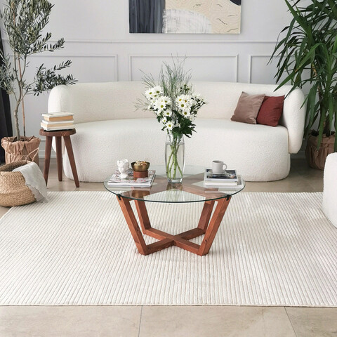 Masuta de cafea, Neostill, Lotus, 75x35x75 cm, Sticla temperata, Lemn