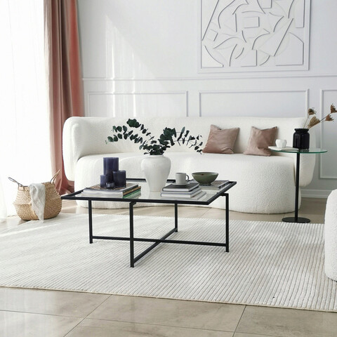 Masuta de cafea, Neostill, Sun S409, 85x35x85 cm, Sticla temperata, Negru
