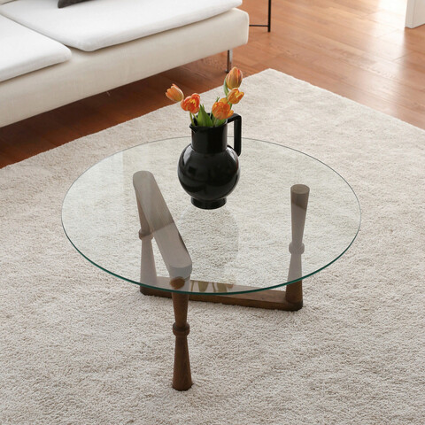 Masuta de cafea, Neostill, Yuvarlak Cam Orta Sehpa S301, 80x41x80 cm, Lemn de fag, Maro