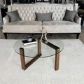 Masuta de cafea, Neostill, Yuvarlak Cam Orta Sehpa S300, 80x41x80 cm, Lemn masiv, Maro