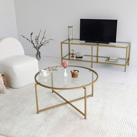 Masuta de cafea, Neostill, Gold Sun S404, 83x40x83 cm, Sticla temperata , Auriu