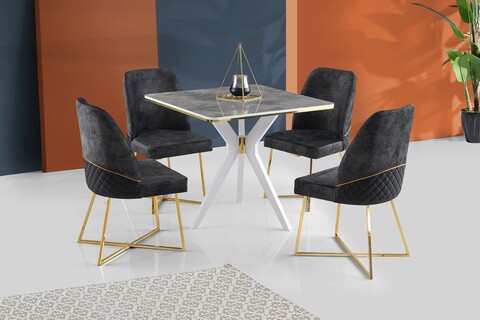 Masa, Nmobb, Kare İkon, 87x75x87 cm, MDF , Gri / Alb / Auriu